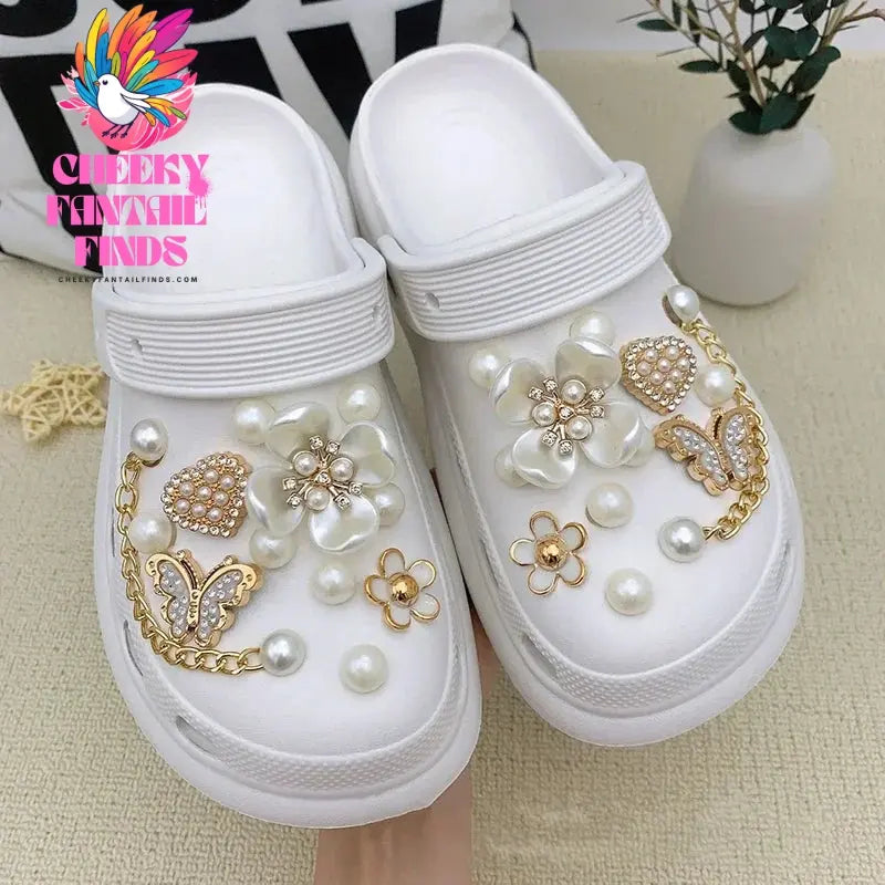 New Fashion Pearl Butterfly Flower Shoe Buckle Children Ladies Cute Cave Shoes Accessories Removable Shoe Buckle Set Hot Sale Cheeky Fantail Finds