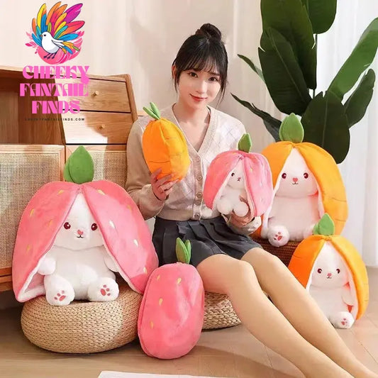 New transformation fruit rabbit plush toys for children with sleep pillow birthday gift female strawberry carrot rabbit dolls Cheeky Fantail Finds