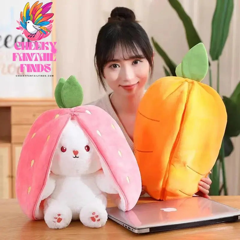 New transformation fruit rabbit plush toys for children with sleep pillow birthday gift female strawberry carrot rabbit dolls Cheeky Fantail Finds