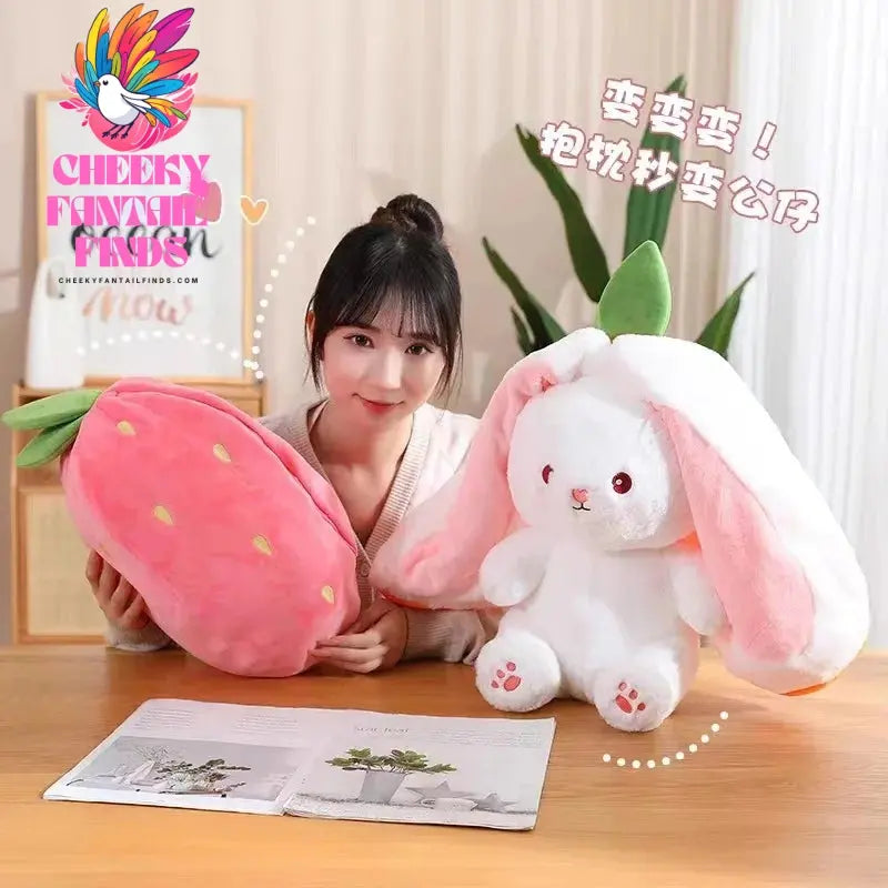 New transformation fruit rabbit plush toys for children with sleep pillow birthday gift female strawberry carrot rabbit dolls Cheeky Fantail Finds