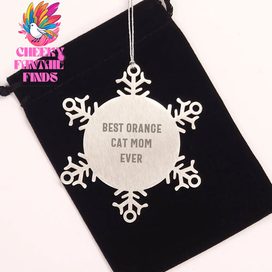 Orange Cat Mom, Christmas Unique Gifts for Orange Cat Lovers | Funny Snowflake Ornament Gifts from Santa for Orange Cat Moms - Image 2