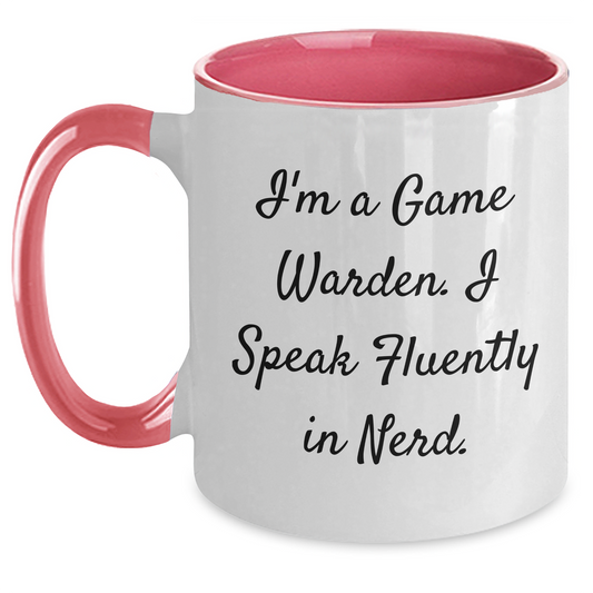 Funny Game Warden Gifts for Men - I'm A Game Warden. I Speak Fluently In genius. - Two Tone Coffee Mug, Father's Day Unique Gifts from Men - Main