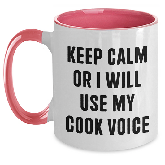 Funny Cook Gifts for Men, Keep Calm Or I Will Use My Cook Voice, Two Tone Coffee Mug, Father's Day Unique Gifts from Family - Main