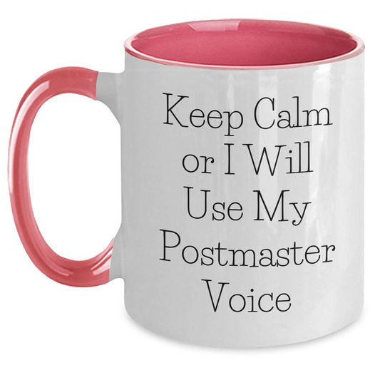 Gifts from the Office, Funny Postmaster Quote Two Tone Coffee Mugs for Graduation, Postmaster Gifts, Unique Postmaster Voice Mugs for Men, Women, Friends, and Family - Main