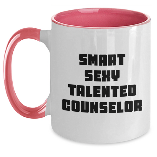 Funny Counselor Gifts from Friends to Men or Women - Smart Sexy Talented Counselor Two Tone Coffee Mug, Graduation Unique Gifts - Main