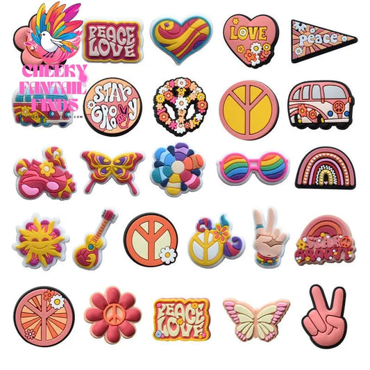 Peace Love Cartoon Hole Shoes Accessories PVC Shoe Buckle Cheeky Fantail Finds