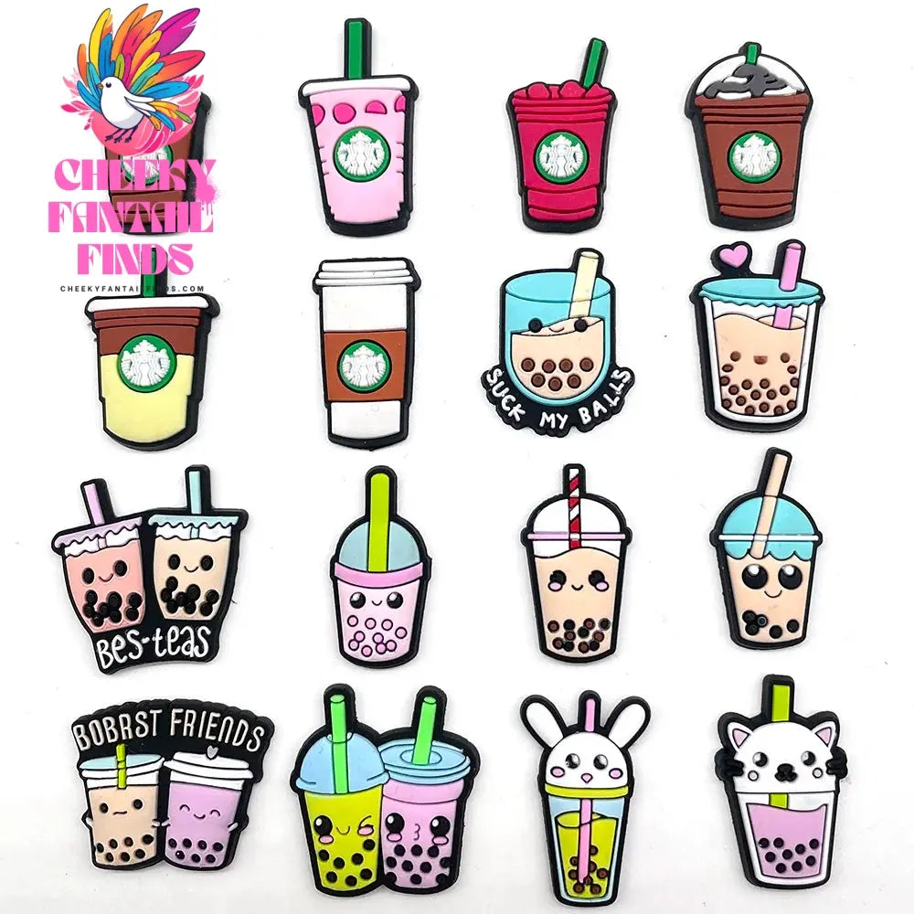 Pearl milk tea Coffee Food Shoe Charms for Clogs Sandals Decoration Shoe Accessories Charms for Friend Cheeky Fantail Finds