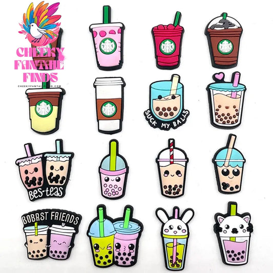 Pearl milk tea Coffee Food Shoe Charms for Clogs Sandals Decoration Shoe Accessories Charms for Friend Cheeky Fantail Finds