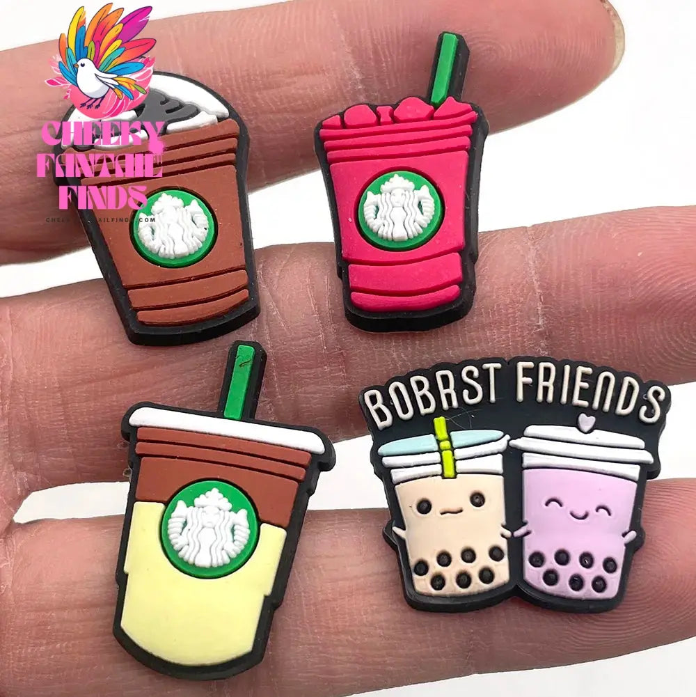Pearl milk tea Coffee Food Shoe Charms for Clogs Sandals Decoration Shoe Accessories Charms for Friend Cheeky Fantail Finds