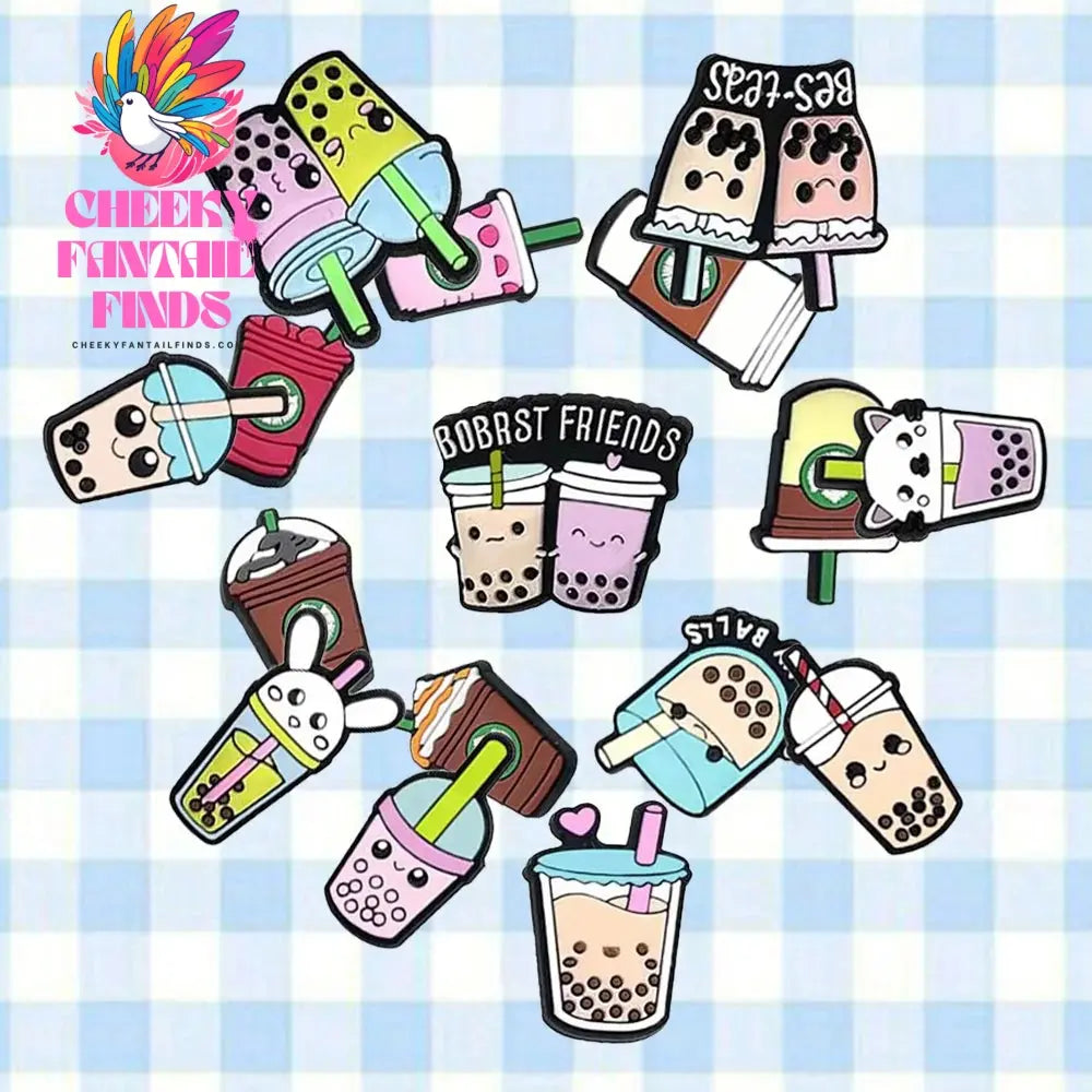Pearl milk tea Coffee Food Shoe Charms for Clogs Sandals Decoration Shoe Accessories Charms for Friend Cheeky Fantail Finds