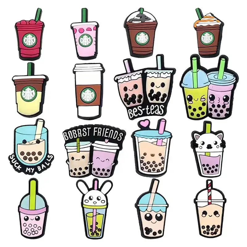 Pearl milk tea Coffee Food Shoe Charms for Clogs Sandals Decoration Shoe Accessories Charms for Friend Cheeky Fantail Finds