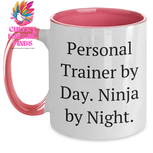 Personal Trainer Gifts, Funny Quote, Two Tone Coffee Mug for Men, Father's Day Unique Gifts from Friends, Personal Trainer by Day, Ninja by Night. - Main
