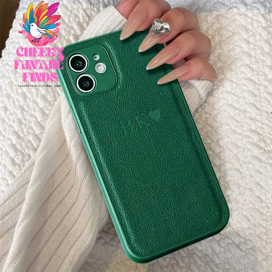 Personalised Initials Name Letters Leather Case For iPhone 12 13 11 14 15 16 Pro Max XS Max XR 7 8 Plus Shockproof Custom Cover Cheeky Fantail Finds