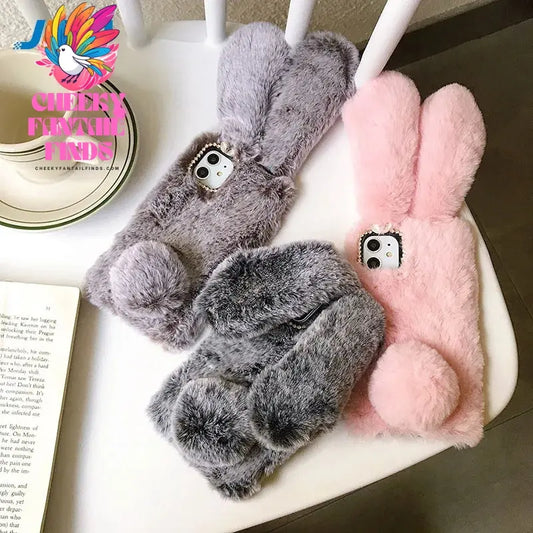 Plush Rabbit Cute Warm Phone Case Fur Cover For Iphone 16 15 14 13 12 11 Pro Max X XR XS Furry Fluffy Cheeky Fantail Finds