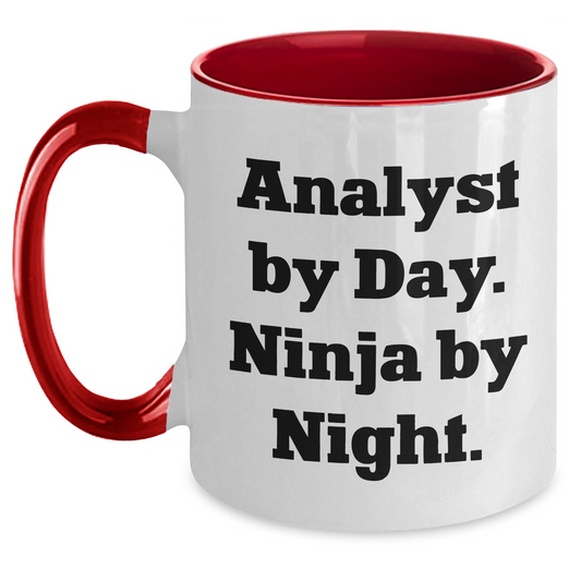 Funny Analyst Gifts from Coworkers - Two Tone Coffee Mug for Men, Inspirational Quote 'Analyst By Day. Ninja By Night.' - Main
