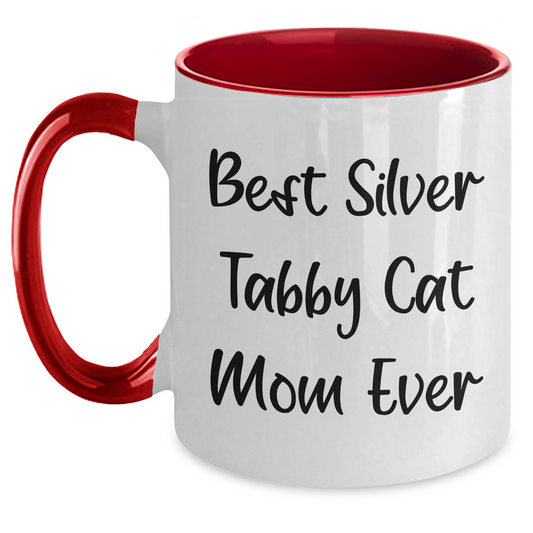Funny Best Silver Tabby Cat Mom Ever Two Tone Coffee Mug | Unique Father's Day Unique Gifts for Cat Mom from Daughter | 11oz Ceramic Mug, Microwave and Dishwasher Safe - Main