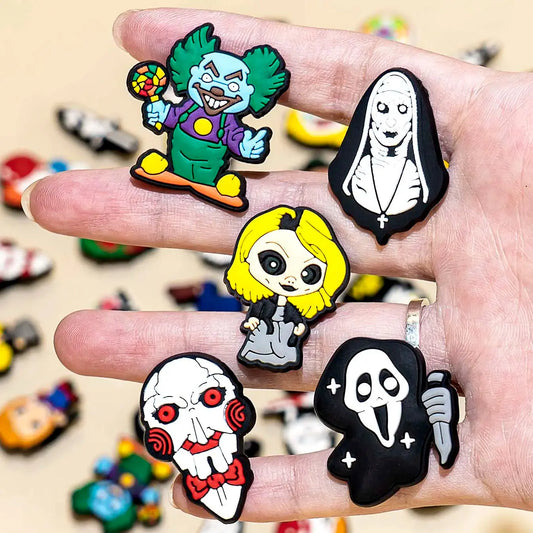 Random Horror Movies PVC Shoe Charms for Women Men Vintage Shoe Decorations Pins for Kids Favor Gifts Clog Buckles Wristbands Cheeky Fantail Finds