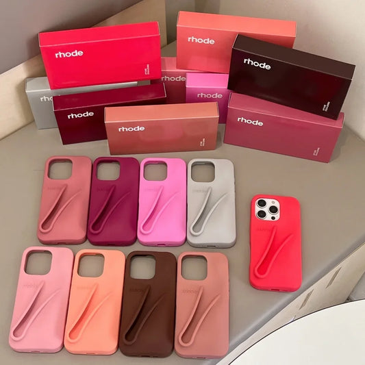 Autumn Edition New Rhode DIY Lipstick Lip Holder Soft Silicone Case For IPhone 16 15 14 13 12 11 Pro Max Plus Phone Stand Cover