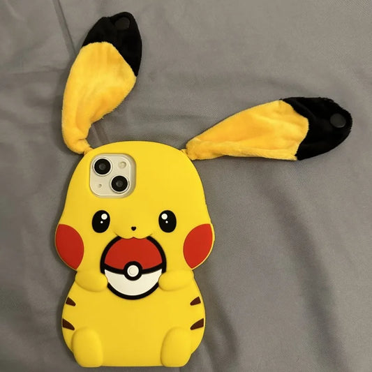 Kawaii Pokemon 3D Shape Anime Cartoon Pikachu Cute Long Ears Phone Case for Iphone 11/12/13/14/15pro Promax Festival Gift