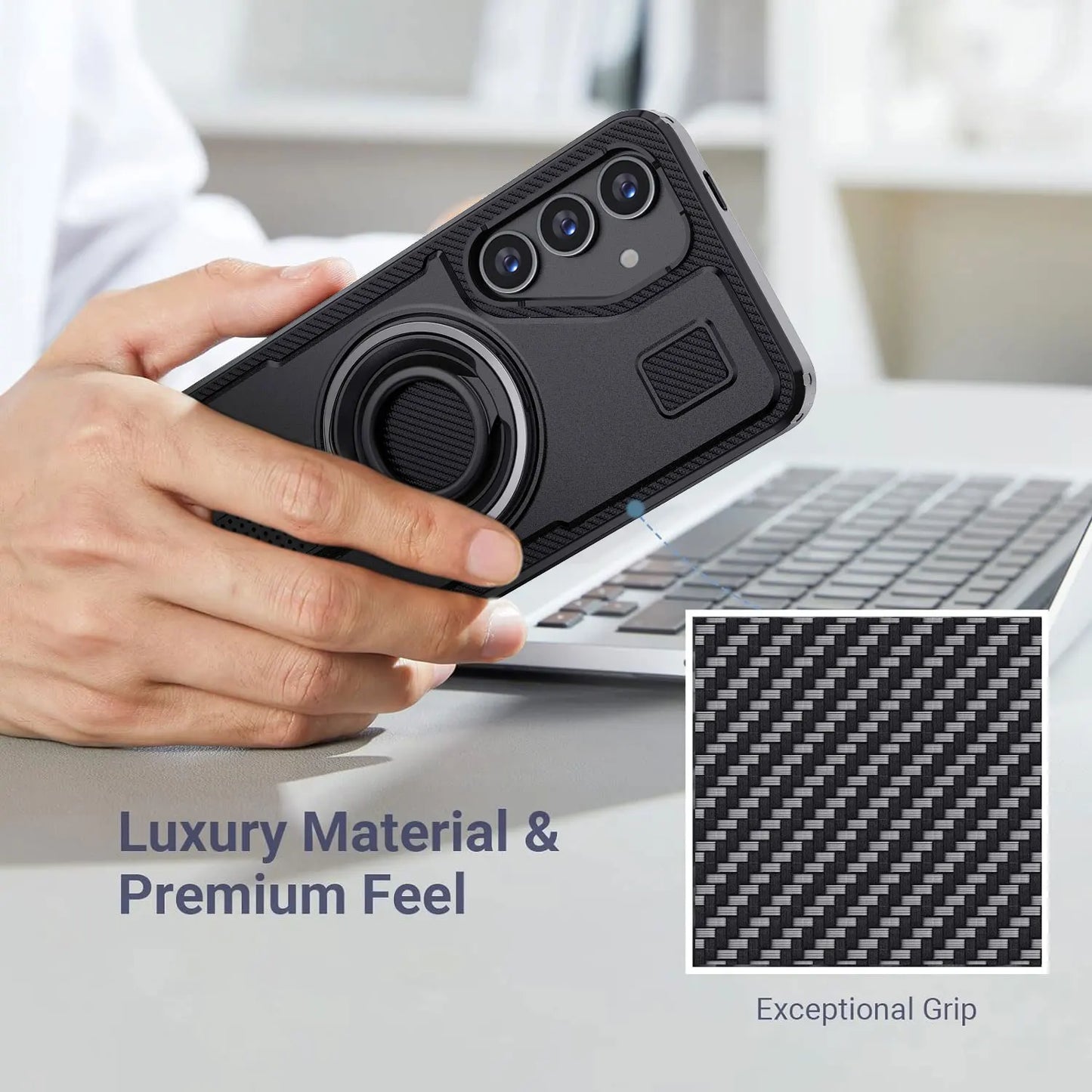 For Samsung Galaxy S25 S25 Plus S25 Ultra 5G Phone Case Hybrid Shockproof Double Ring Kickstand Rugged Cover Black