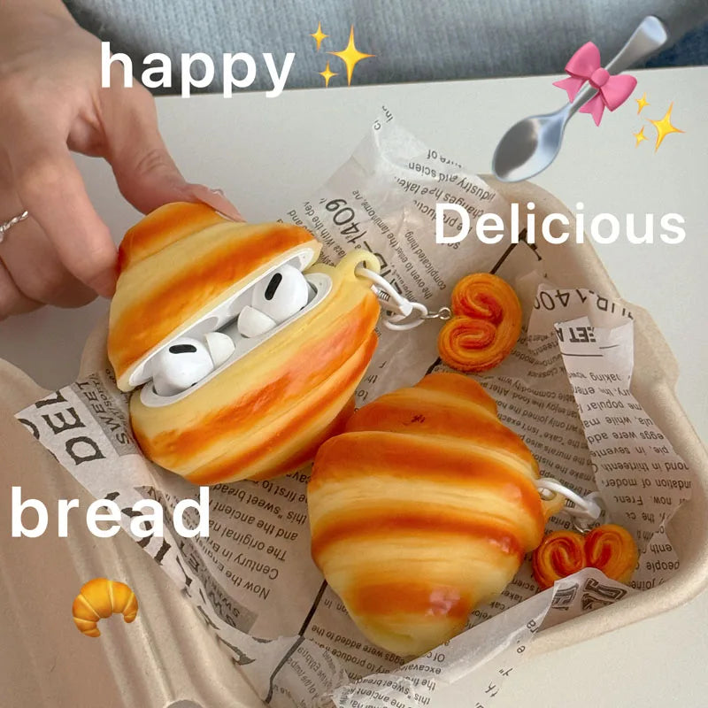 3D Croissant Bread Suitable For Airpods Protective Cover Airpods Pro Headphone Cover Airpods 2 Wireless Bluetooth Airpods 3