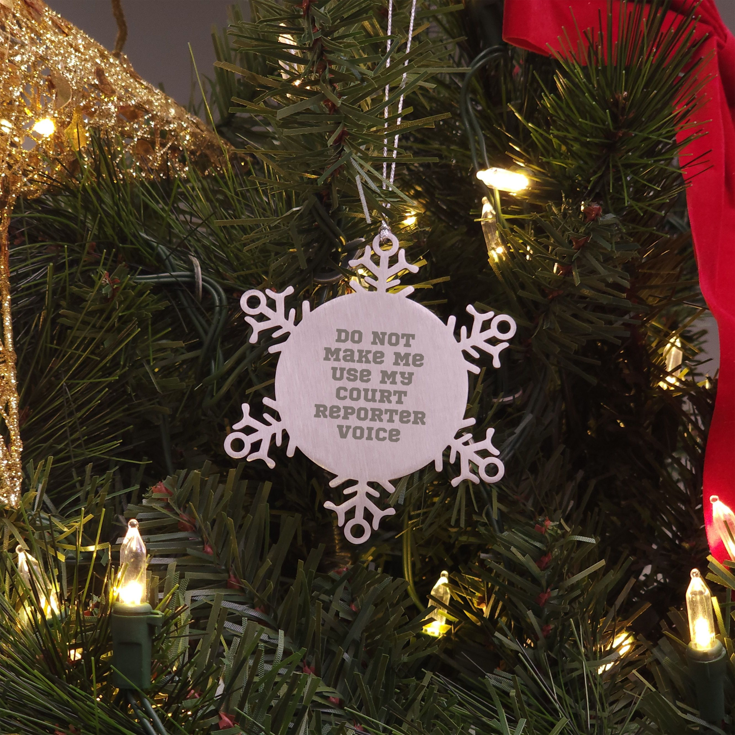 Funny Court Reporter Gifts from Friends, Court Reporter Snowflake Ornament, Do Not Make Me Use My Court Reporter Voice Quote, Christmas Unique Gifts for Court Reporters - Image 3