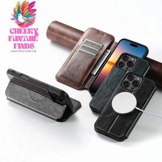 SUTENI Wireless Charging PU Leather Card Holder Stand Wallet Magnet Flip Cover Phone Case For iPhone 16 Pro Max 15 Plus 14 13 12 Cheeky Fantail Finds