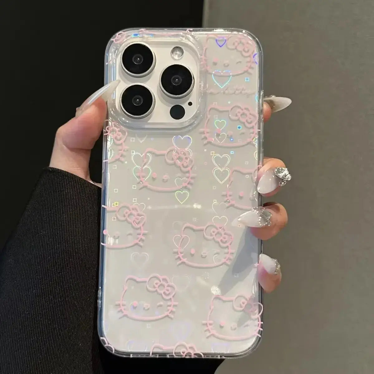Sanrio Hello Kitty Bow Kawaii Holder Phone Case For iPhone 16 15 14 12 13 11 Pro Max XR XS MAX 7 8 PLUS MINI Y2K Bow Laser Cover Cheeky Fantail Finds