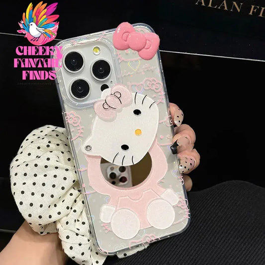 Sanrio Hello Kitty Bow Kawaii Holder Phone Case For iPhone 16 15 14 12 13 11 Pro Max XR XS MAX 7 8 PLUS MINI Y2K Bow Laser Cover Cheeky Fantail Finds