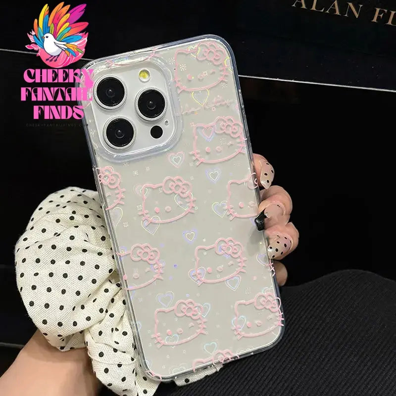 Sanrio Hello Kitty Bow Kawaii Holder Phone Case For iPhone 16 15 14 12 13 11 Pro Max XR XS MAX 7 8 PLUS MINI Y2K Bow Laser Cover Cheeky Fantail Finds