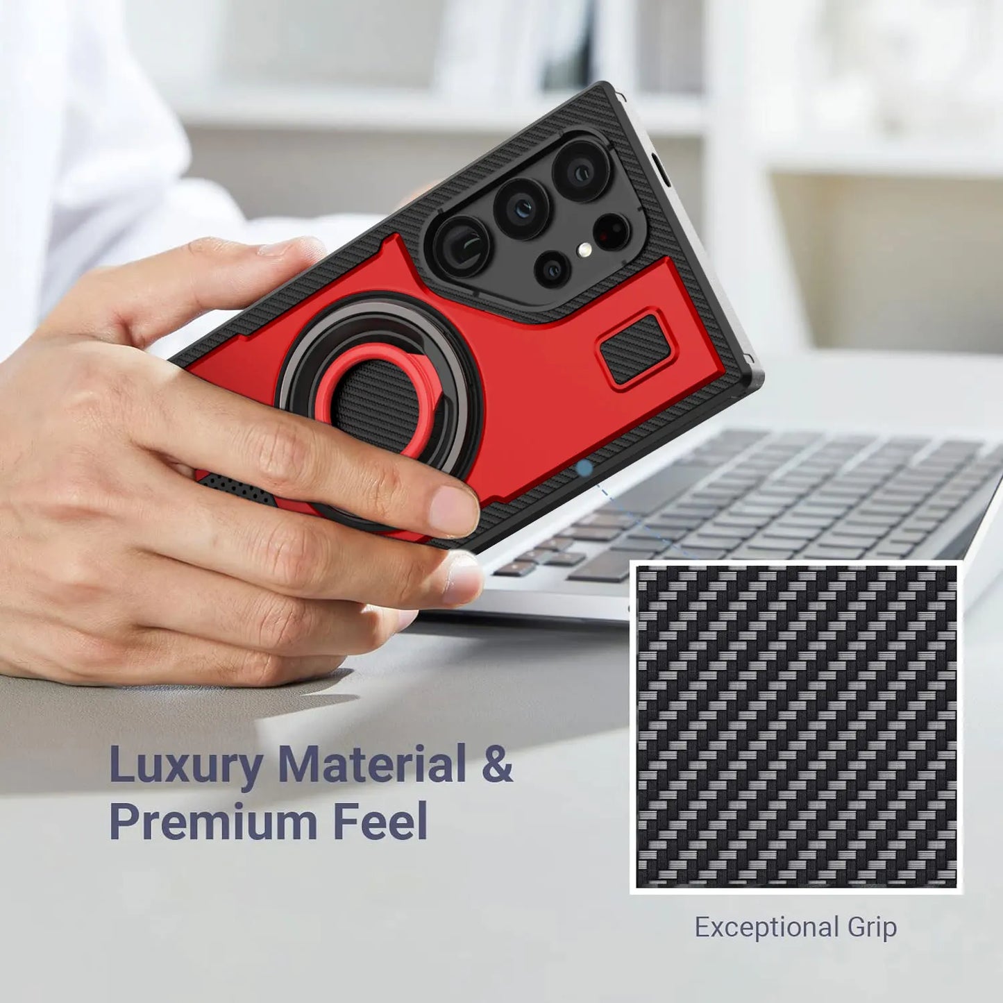 For Samsung Galaxy S22 Ultra 5G Phone Case Hybrid Shockproof Double Ring Kickstand Rugged Hybrid Slim Hard Phone Cover Red