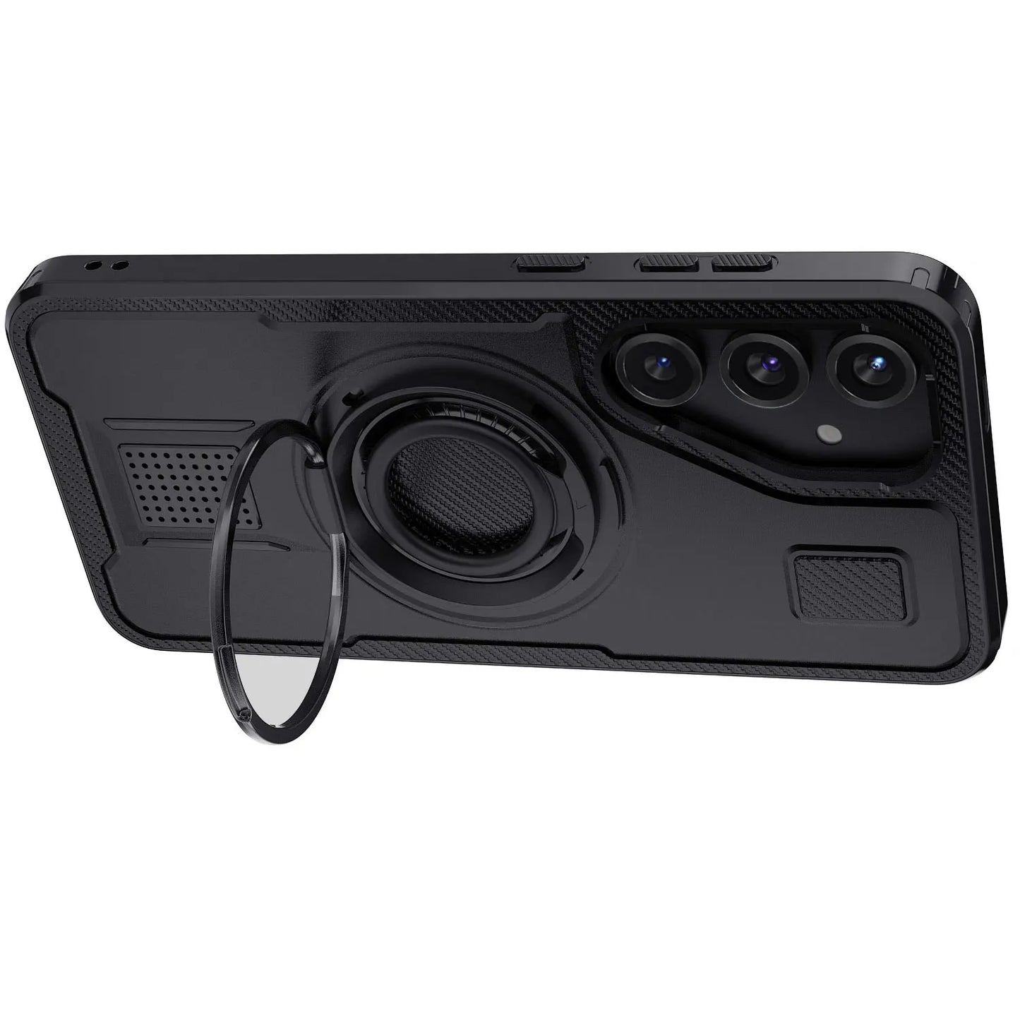 For Samsung Galaxy S25 S25 Plus S25 Ultra 5G Phone Case Hybrid Shockproof Double Ring Kickstand Rugged Cover Black