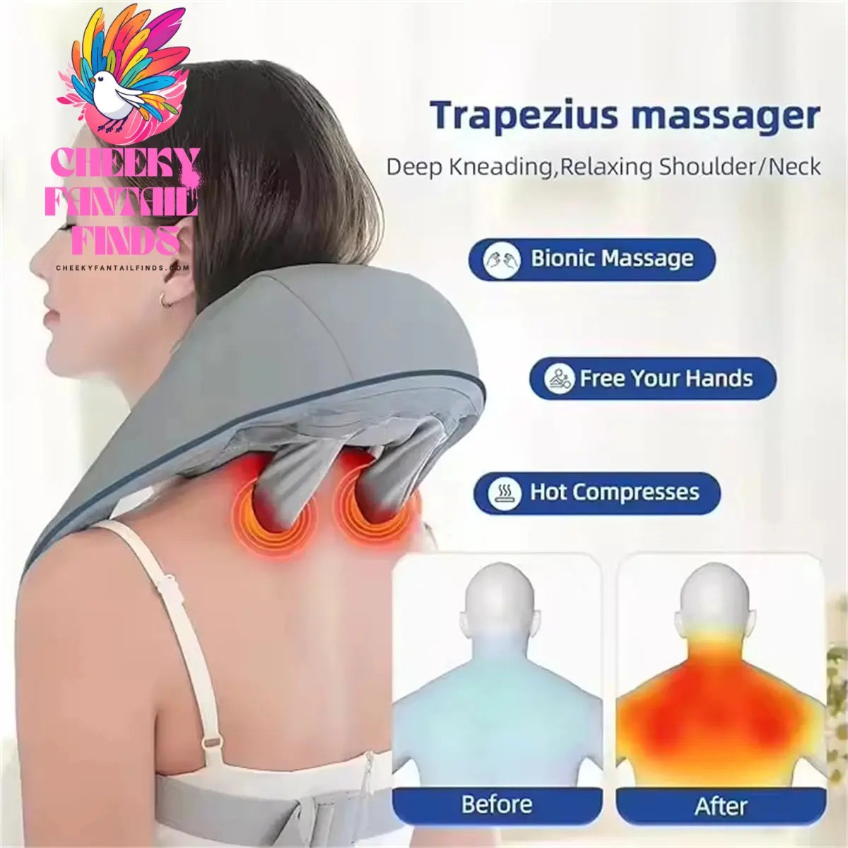 Shiatsu Neck And Back Massager With Soothing Heat Wireless Electric Deep Tissue 5D Kneading Massage Pillow Shoulder Leg Body Cheeky Fantail Finds