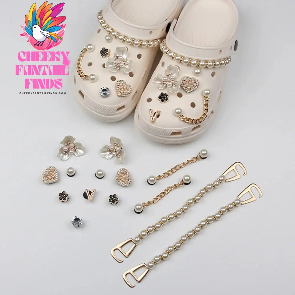 Shoe Charms DIY Diamond Pearl Chain Gemstone Decoration Buckle for Hole Shoe Charm Accessories Kids Party Girls Gift Cheeky Fantail Finds