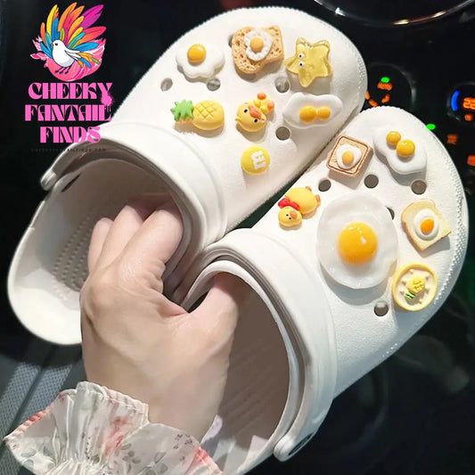 Shoe Charms DIY Food Breakfast Fried Eggs Decoration Buckle for Hole Shoe Charm Set Accessories Kids Party Girls Gift Cheeky Fantail Finds