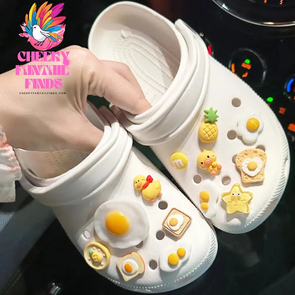 Shoe Charms DIY Food Breakfast Fried Eggs Decoration Buckle for Hole Shoe Charm Set Accessories Kids Party Girls Gift Cheeky Fantail Finds