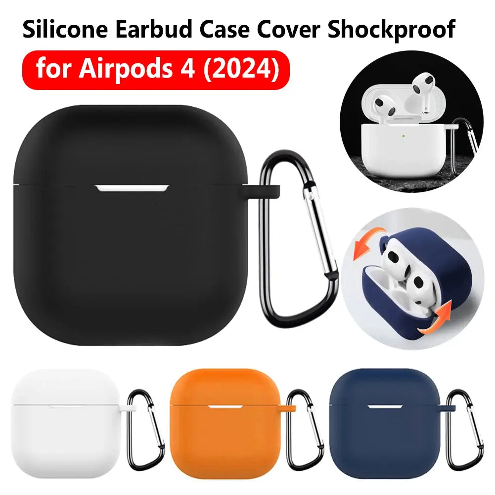Silicone Soft Earphone Case Cover Shockproof Protector Cover with Carabiner Protective Shell Skin Box for Apple Airpods 4 (2024) Cheeky Fantail Finds