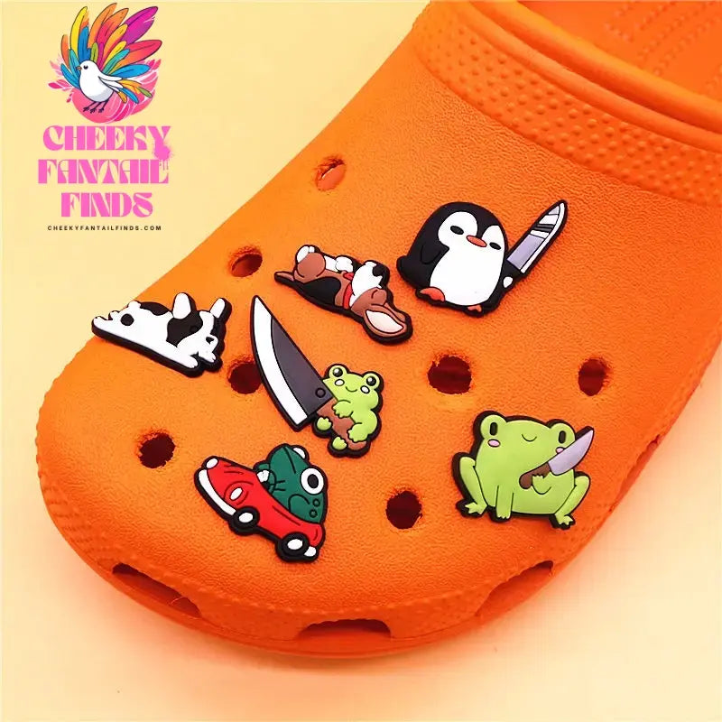 Single Sale 1pcs Funny Frogs PVC Shoe Buckle Decorations Lazy Dog Knife Penguin Upper Charms Shoe Pins Accessory Fit Kids Gifts Cheeky Fantail Finds