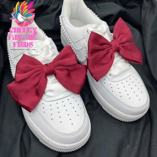 Single Sale White Pink Bowknot Shoe Decoration Charms Accessorie Satin Ribbon DIY Canvas Sneakers Shoe Buckle Wholesale Cheeky Fantail Finds