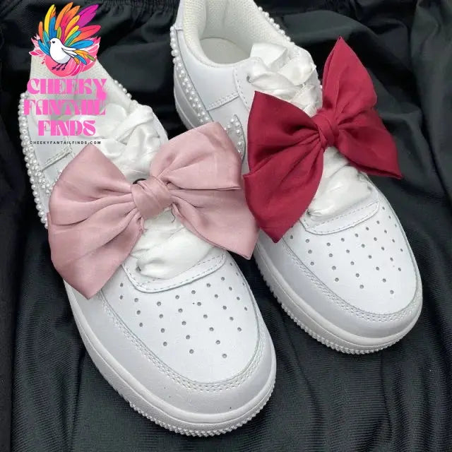 Single Sale White Pink Bowknot Shoe Decoration Charms Accessorie Satin Ribbon DIY Canvas Sneakers Shoe Buckle Wholesale Cheeky Fantail Finds