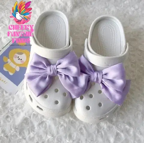 Single Sale White Pink Bowknot Shoe Decoration Charms Accessorie Satin Ribbon DIY Canvas Sneakers Shoe Buckle Wholesale Cheeky Fantail Finds