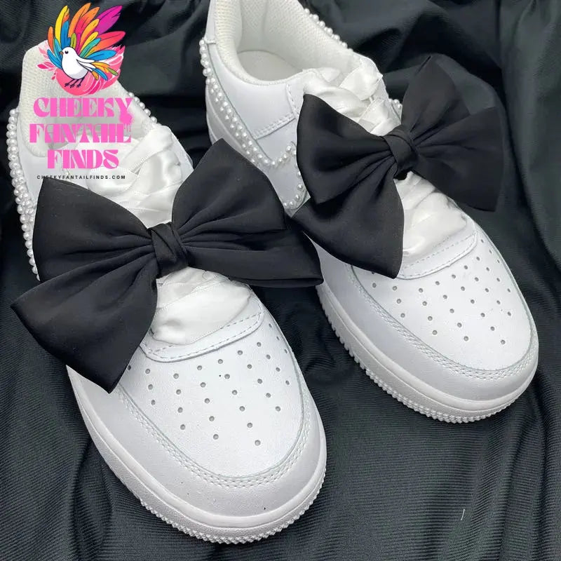 Single Sale White Pink Bowknot Shoe Decoration Charms Accessorie Satin Ribbon DIY Canvas Sneakers Shoe Buckle Wholesale Cheeky Fantail Finds