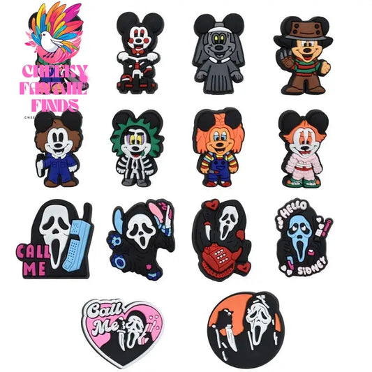 Single sale Halloween Mickey Hello Kitty PVC shoe Charms Accessories Decoration Buckles Classic Clog Fit Bands Bracelets Cheeky Fantail Finds