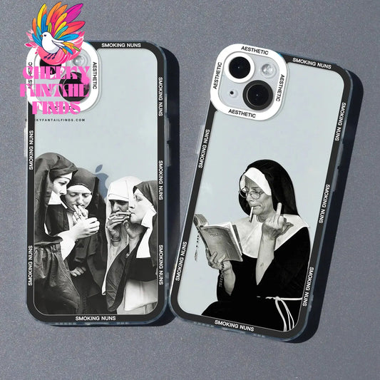 Smoking Nuns Art Aesthetic Phone Case For iPhone 16 15 14 13 12 11 Pro Max Mini XS X XR SE 7 8 Plus Soft Cover Cheeky Fantail Finds