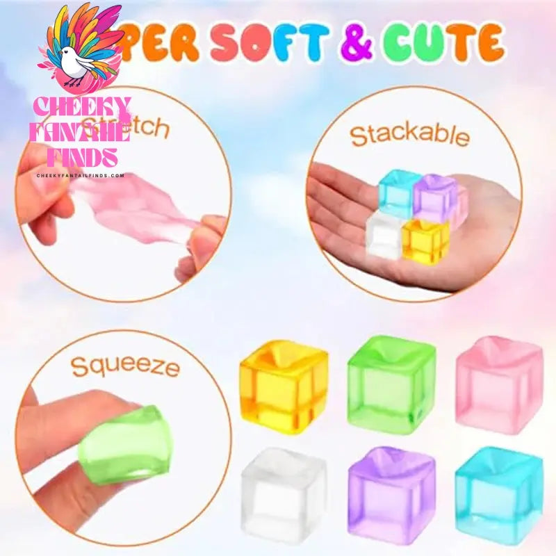 Square Ice Stress Ball Fidget Toys Stress Relief ADHD Autism Sensory Toys Soft Squishy Toys Party Favors Gifts for Kids Adults Cheeky Fantail Finds