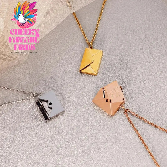 Stainless Steel Customized Letter Envelope Necklace Locket Jewelry Secret Love Note Pendant Engraved Note Photo for Women Cheeky Fantail Finds