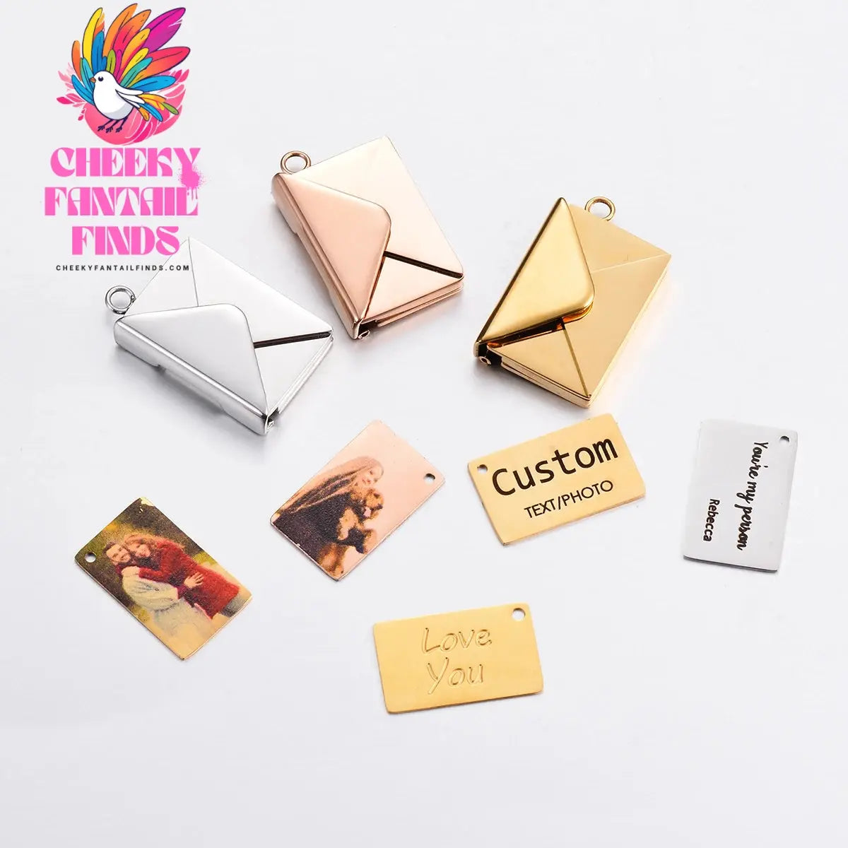 Stainless Steel Customized Letter Envelope Necklace Locket Jewelry Secret Love Note Pendant Engraved Note Photo for Women Cheeky Fantail Finds