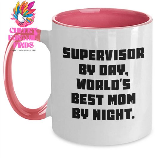 Supervisor Gifts from Mom, Funny Two Tone Coffee Mugs for Supervisor By Day, World's Best Mom By Night Gifts - Main