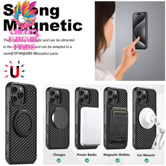 Suteni Wireless Charging Mobile Phone Case 360° Rotating Stand PU Leather Ring Buckle For iPhone 16 Pro Max 15 Plus 14 13 12 Cheeky Fantail Finds