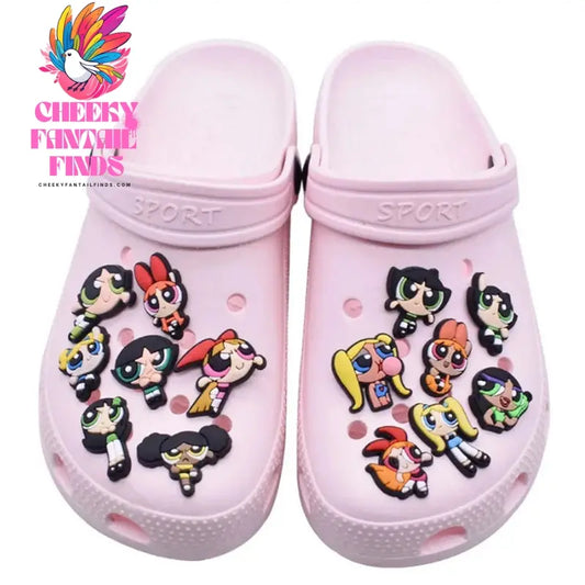 The Powerpuff Girl Shoe Charms1-9pcs PVC Shoe Decorations Buckle Cartoon Shoe Accessories Fit Clog Sandal Kids X-mas Gift - Cheeky Fantail Finds